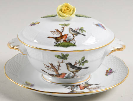 Rothschild Bird (RO) Cream Soup Bowl & Saucer Set with LId
