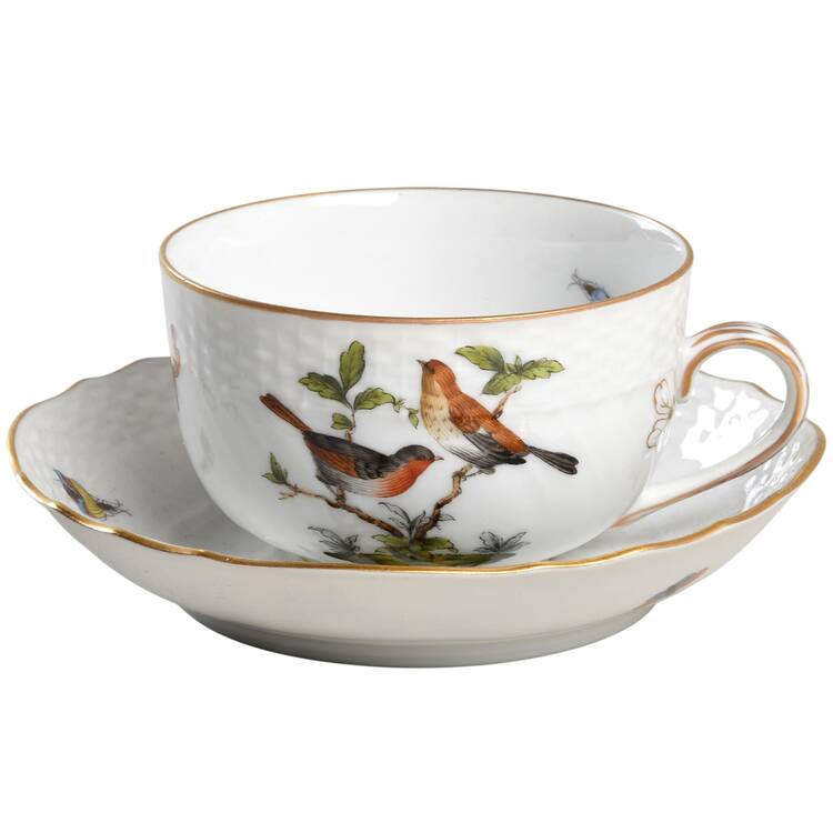 Rothschild Bird (RO) Flat Cup & Saucer Set by Herend