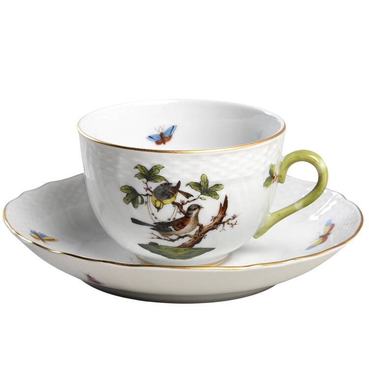 Rothschild Bird (RO) Flat Cup & Saucer Set by Herend