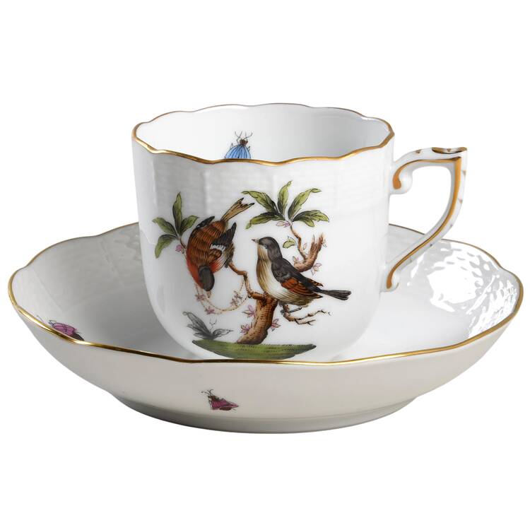 Rothschild Bird (RO) Chocolate Cup & Saucer Set by Herend