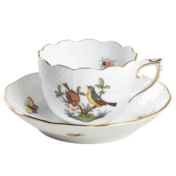 Rothschild Bird (RO) Flat Demitasse Cup & Saucer Set by Herend
