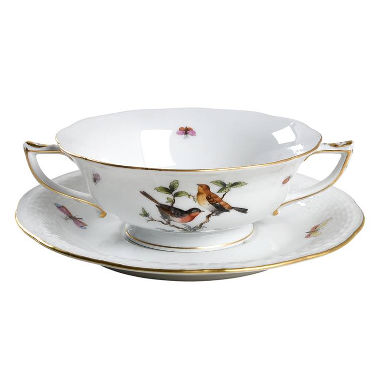 Rothschild Bird (RO) Footed Cream Soup Bowl & Saucer