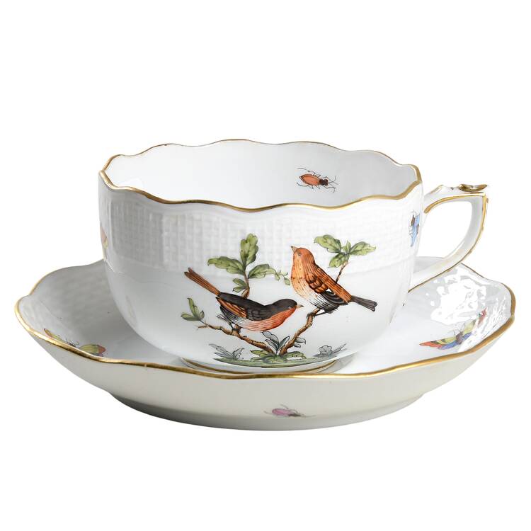 Rothschild Bird (RO) Flat Cup & Saucer Set by Herend