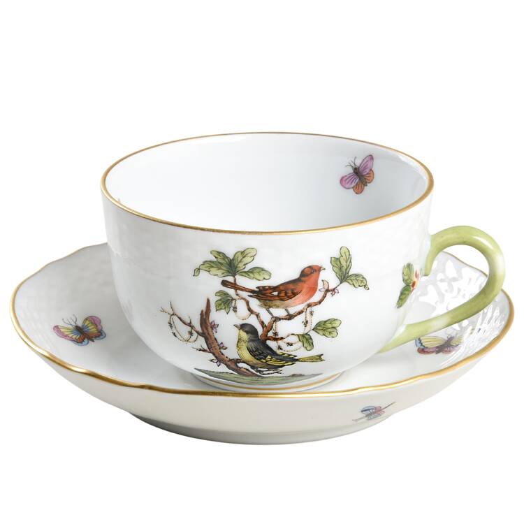 Rothschild Bird (RO) Flat Cup & Saucer Set by Herend