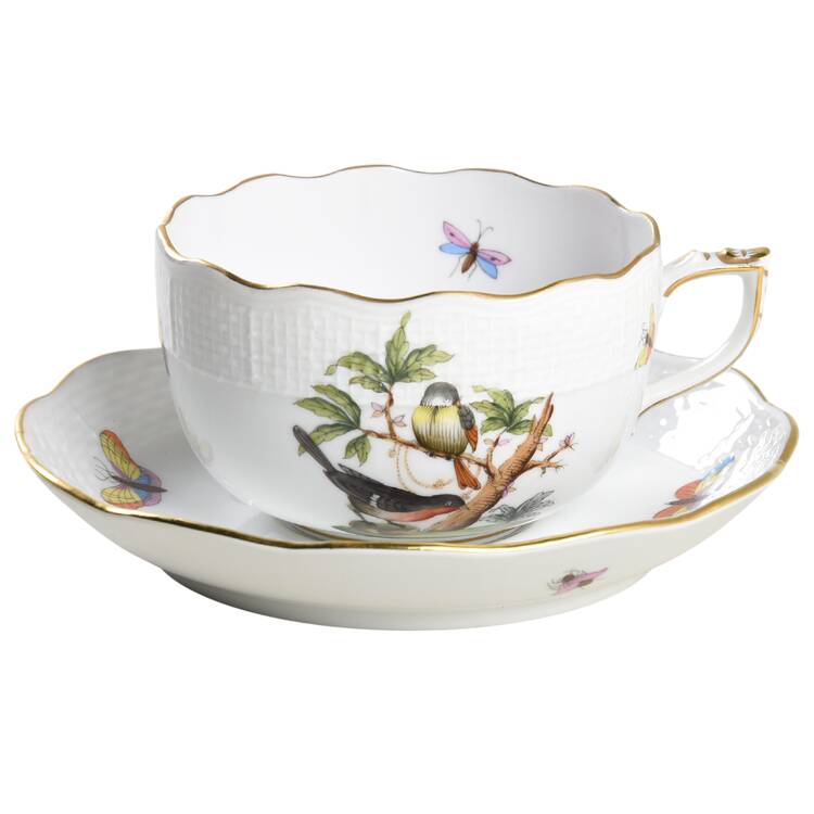 Rothschild Bird (RO) Flat Cup & Saucer Set by Herend