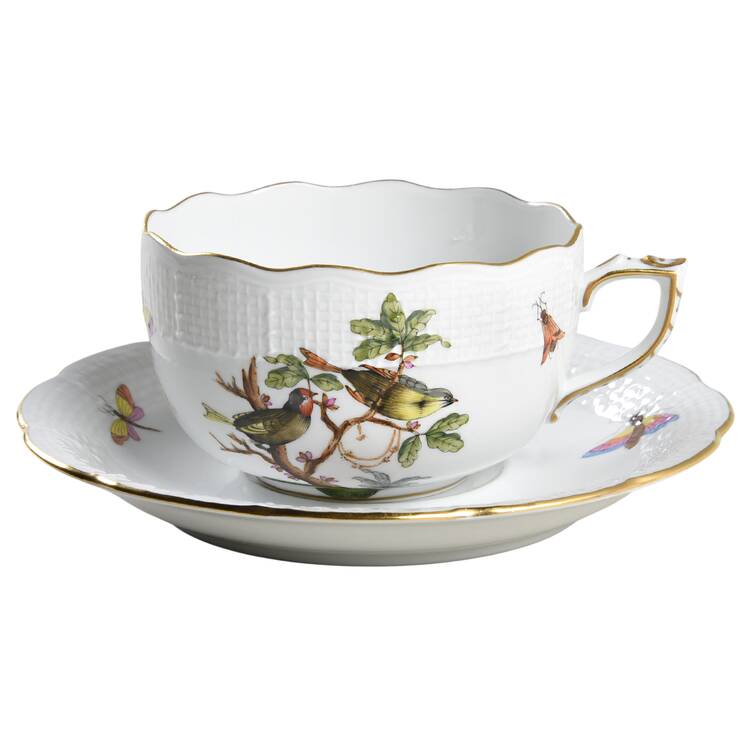 Rothschild Bird (RO) Flat Cup & Saucer Set by Herend