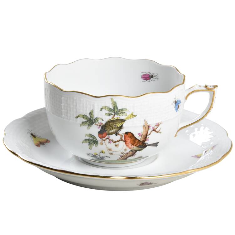 Rothschild Bird (RO) Flat Cup & Saucer Set by Herend