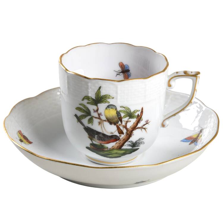 Rothschild Bird (RO) Chocolate Cup & Saucer Set by Herend