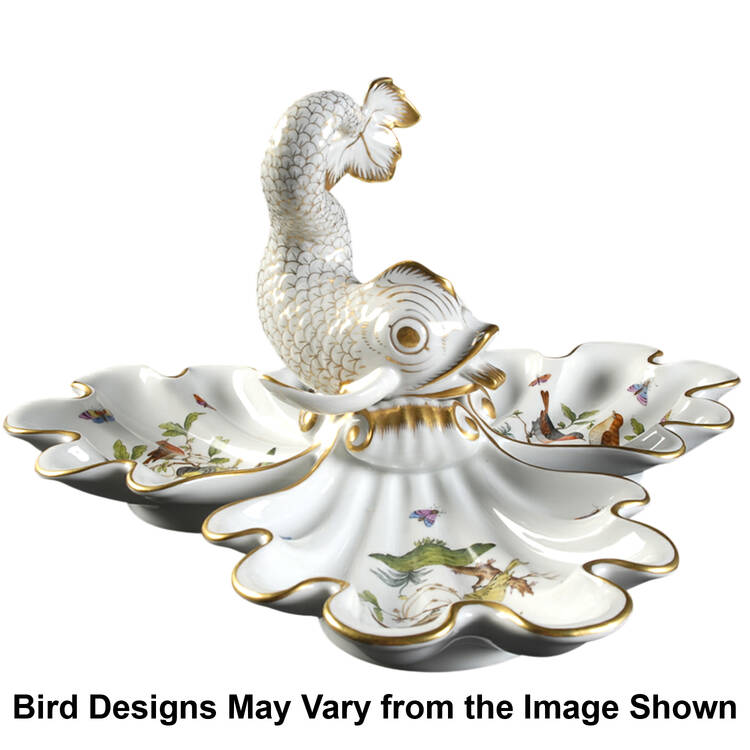 Rothschild Bird (RO) 3 Pt Shell Shaped Dish & Center Dolphin