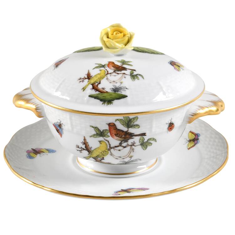 Rothschild Bird (RO) Cream Soup Bowl & Saucer Set with LId