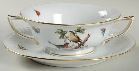Rothschild Bird (RO) Footed Cream Soup Bowl & Saucer Set