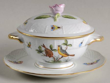Rothschild Bird (RO) Cream Soup Bowl & Saucer Set with LId