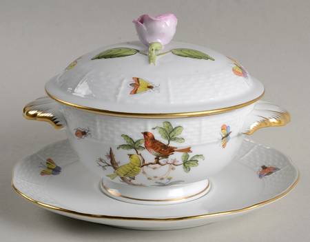 Rothschild Bird (RO) Cream Soup Bowl & Saucer Set with LId