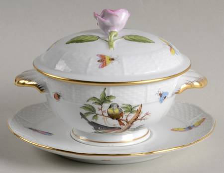 Rothschild Bird (RO) Cream Soup Bowl & Saucer Set with LId
