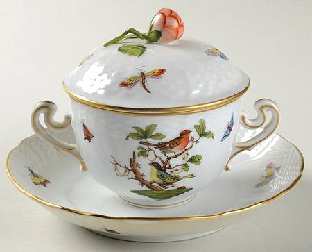 Rothschild Bird (RO) Cream Soup Bowl & Saucer Set with LId