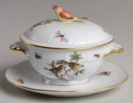 Rothschild Bird (RO) Cream Soup Bowl & Saucer Set with LId