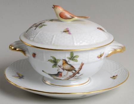 Rothschild Bird (RO) Cream Soup Bowl & Saucer Set with LId