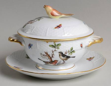 Rothschild Bird (RO) Cream Soup Bowl & Saucer Set with LId