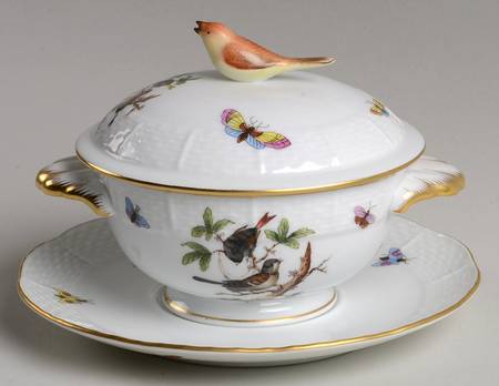 Rothschild Bird (RO) Cream Soup Bowl & Saucer Set with LId