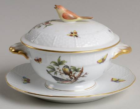 Rothschild Bird (RO) Cream Soup Bowl & Saucer Set with LId