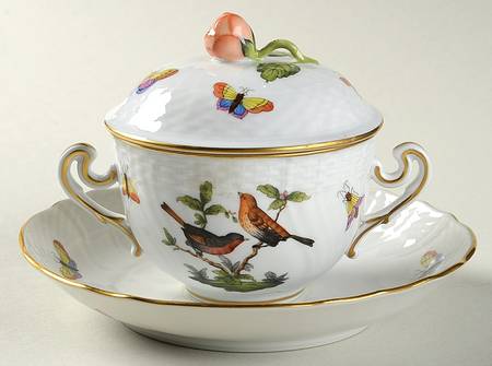 Rothschild Bird (RO) Cream Soup Bowl & Saucer Set with LId