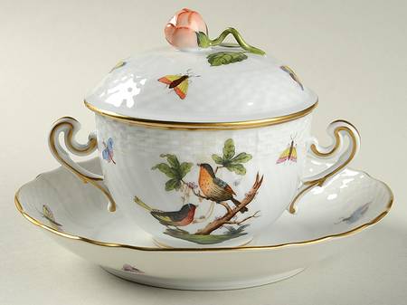Rothschild Bird (RO) Cream Soup Bowl & Saucer Set with LId