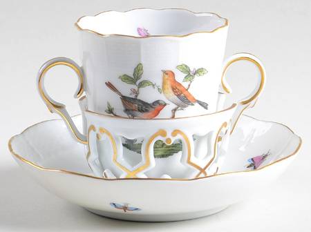 Rothschild Bird (RO) 2 Handled Trembleuse Cup & Saucer