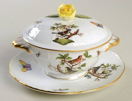Rothschild Bird (RO) Cream Soup Bowl & Saucer Set with LId