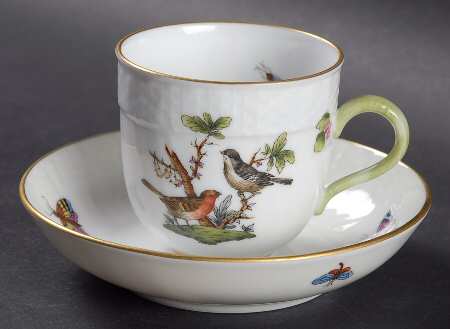 Rothschild Bird (RO) Flat Demitasse Cup & Saucer Set by Herend