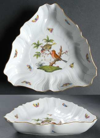 Rothschild Bird (RO) 10" Triangular Vegetable Bowl by Herend
