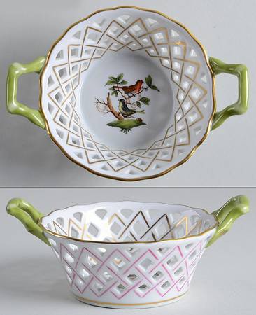 Rothschild Bird (RO) 5" Round Open Weave Basket with Handles
