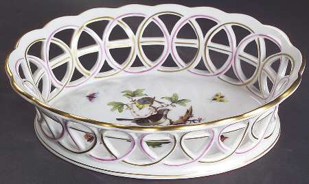 Rothschild Bird (RO) 8" Oval Open Weave Basket by Herend