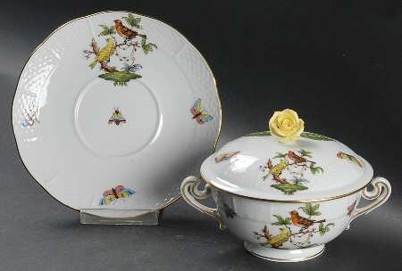 Rothschild Bird (RO) Cream Soup Bowl & Saucer Set with Lid