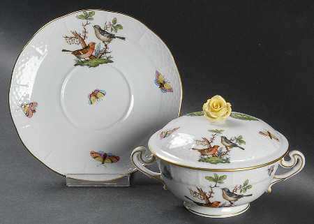 Rothschild Bird (RO) Cream Soup Bowl & Saucer Set with Lid