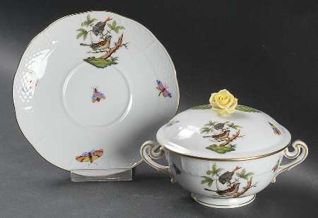 Rothschild Bird (RO) Cream Soup Bowl & Saucer Set w/Lid