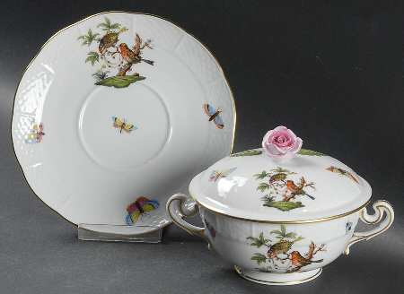 Rothschild Bird (RO) Cream Soup Bowl & Saucer Set with Lid