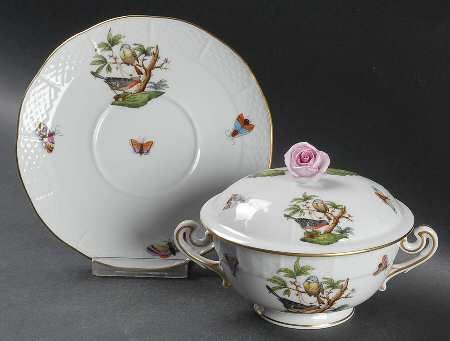 Rothschild Bird (RO) Cream Soup Bowl & Saucer Set with LId