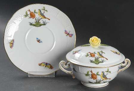 Rothschild Bird (RO) Cream Soup Bowl & Saucer Set with Lid