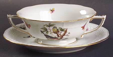 Rothschild Bird (RO) Footed Cream Soup Bowl & Saucer Set