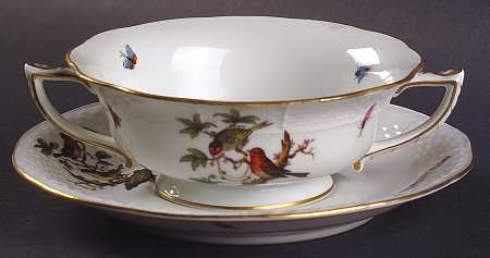 Rothschild Bird (RO) Footed Cream Soup Bowl & Saucer Set