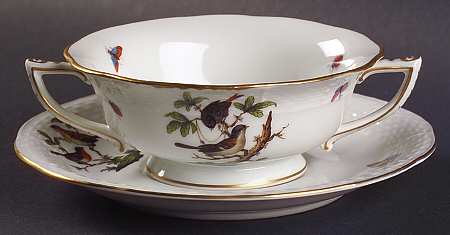 Rothschild Bird (RO) Footed Cream Soup Bowl & Saucer Set