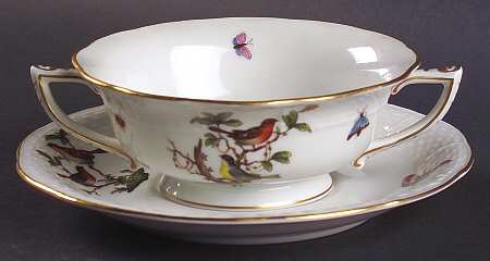 Rothschild Bird (RO) Footed Cream Soup Bowl & Saucer Set