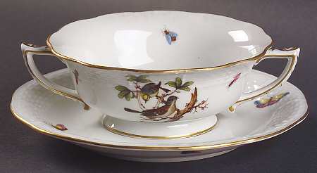 Rothschild Bird (RO) Footed Cream Soup Bowl & Saucer Set