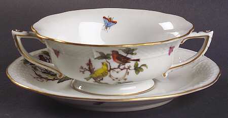 Rothschild Bird (RO) Footed Cream Soup Bowl & Saucer Set