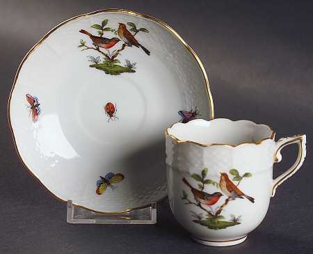 Rothschild Bird (RO) Flat Demitasse Cup & Saucer Set by Herend