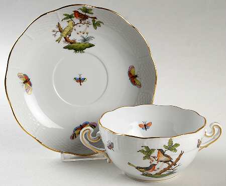 Rothschild Bird (RO) Flat Cream Soup Bowl & Saucer Set