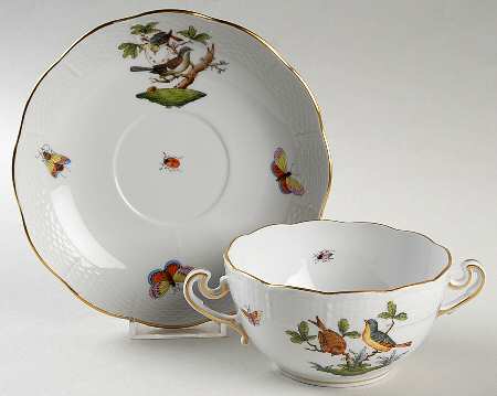 Rothschild Bird (RO) Flat Cream Soup Bowl & Saucer Set