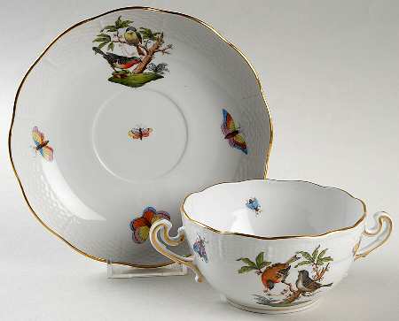 Rothschild Bird (RO) Flat Cream Soup Bowl & Saucer Set
