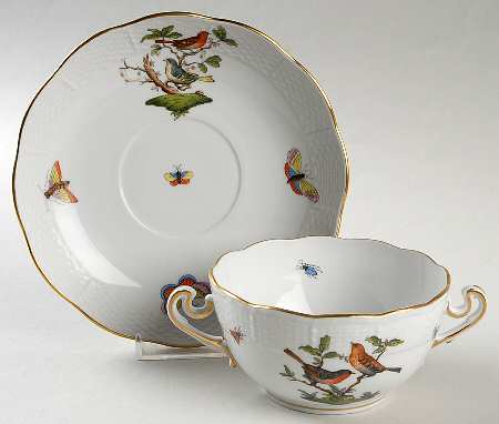 Rothschild Bird (RO) Flat Cream Soup Bowl & Saucer Set