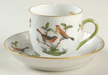Rothschild Bird (RO) Flat Demitasse Cup & Saucer Set by Herend